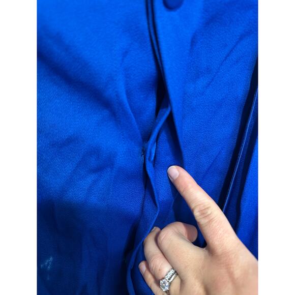 JOSEPH Women's Royal Blue High Neck Attached Scarf Cannon Glazed Top Size 38 - Picture 12 of 14